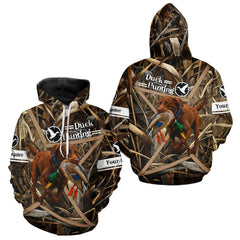Maxcorners Mallard Duck Hunting Shirts With Dog Chocolate Lab, Personalized Hunting Clothes LM0210