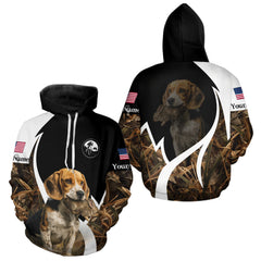 Maxcorners Personalized Rabbit Hunting Beagle Dog American Flag Details Camo 3D Shirts, Rabbit Hunting Gifts LM1610