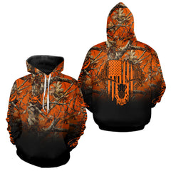 Maxcorners Best Orange Camouflage Deer Hunting Custom Name US Flag Shirts, Deer Hunting Clothes LM0409