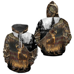 Maxcorners Whitetail Deer Hunting US Flag Camouflage Custom 3D Shirts, Personalized Deer Hunting Shirt LM1610