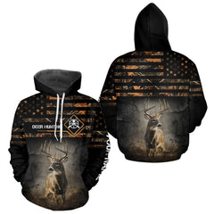 Maxcorners Deer Hunting Orange Camo US Flag All Over Print Custom Name, Hunting Gifts for Men LM3010