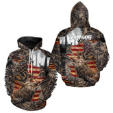 Maxcorners Best Elk Hunting Camo Shirt with Big Buck and US Flag – Hunting Apparel for Men, Hunter Gifts LM2608