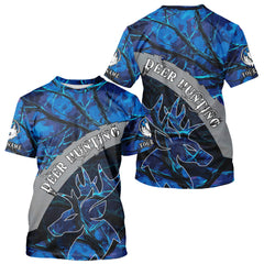 Maxcorners Best Deer Hunting Blue Camo Custom Name 3D Printing Shirts, Hunting Gifts for Men LM2608