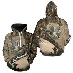 Maxcorners Mallard Duck Hunting Brown Camouflage 3D All Over Printed Shirts, Duck Hunting Clothes for Hunter LM2509