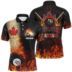 MaxCorners Billiard Canadian Flag 8 Ball Pool On Fire Customized Name, Team Name 3D Polo Shirt