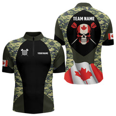 Maxcorners Canada Waving Flag Skull Green Camo Custom Dart Shirts For Men, Patriotic Dart Team Jerseys LM1506