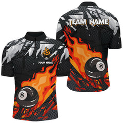 Maxcorners Billiard Red 8 Ball Fire Flame Grunge Pattern Customized Name, Team Name 3D Polo Shirt