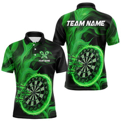 Maxcorners Green Flaming Dartboard Shirt For Men Custom Fire Darts Jersey Polo & Quarter Zip Team Uniform LM2408