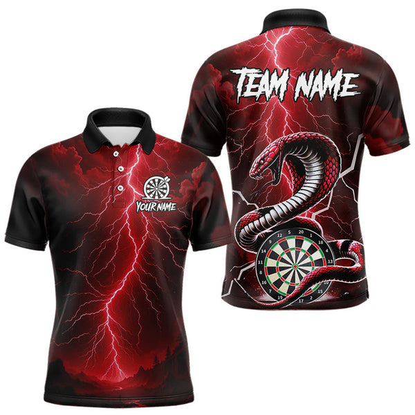 Maxcorners Red Lightning Thunder Cobra Darts Shirt For Men Custom Darts League Team Jersey Polo & 1/4 Zip LM2509