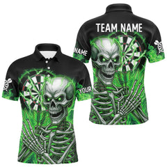 Maxcorners Green Flaming Lightning Skeleton Darts Shirt For Men Custom Skull Dart Jersey Team Polo & 1/4 Zip TU0309