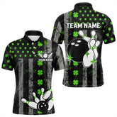 Maxcorners Green Shamrock Grunge Us Flag Patriotic Bowling Shirts For Men And Women Custom St Patrick Day Bowling Jersey