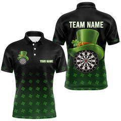 Maxcorners Black And Green St Patrick Day Shamrock Darts Shirt For Men Custom Lucky Darts Team Jersey LM0901