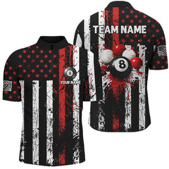 Maxcorners Billiard Red Grunge Us Flag Patriotic Customized Name, Team Anme 3D Polo Shirt