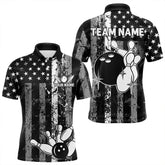 Maxcorners Grey And Black Grunge American Flag Patriotic Bowling Shirts For Men Custom Bowling Team Jerseys