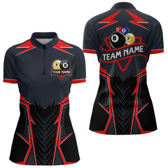 Maxcorners Billiard Jerseys For Women & Men Custom Polo & 1/4 Zip Billiard Team Shirt, 8 Ball & 9 Ball Pool Shirt|Red