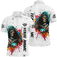 Maxcorners Billiard Skeleton Colorful Grunge Style Customized Shirt, Billiard Attire