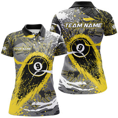 Maxcorners Billiard Yellow Grunge Stains 9 Ball Pool Customized Name, Team Anme 3D Polo Shirt