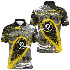 Maxcorners Billiard Yellow Grunge Stains 9 Ball Pool Customized Name, Team Anme 3D Polo Shirt