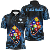 Maxcorners Billiard Blue Tribal Pattern 9 Ball Customized Name, Team Anme 3D Polo Shirt