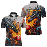 Maxcorners Personalized Dragon And Fire Bowling Shirts Polo & 1/4 Zip For Men & Women, Dragon Bowling Team Jerseys