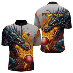 Maxcorners Personalized Dragon And Fire Bowling Shirts Polo & 1/4 Zip For Men & Women, Dragon Bowling Team Jerseys