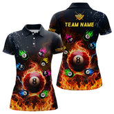 MaxCorners Billiard Colorful 8 Ball Fire Customized Name, Team Name 3D Polo Shirt For Women