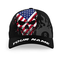 American Flag Skull 8 Ball Billiard Cap For Pool Player Custom Patriotic Billiard Hats TU1208