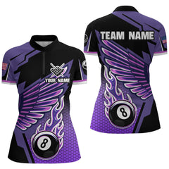MaxCorners Billiard Purple Cool Wing Customized Name, Team Name 3D Polo Shirt For Women