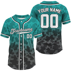 Maxcorners Custom Black Turquoise Camo Baseball Shirt For Men Baseball Team Jerseys LM0910
