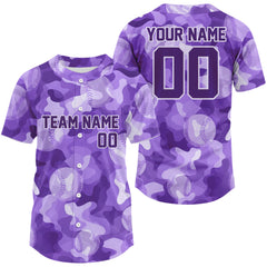Maxcorners Custom Camouflage Baseball Jersey For Men Personalized Youth Baseball Jerseys | Purple LM2608