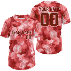 Maxcorners Custom Camouflage Baseball Jersey For Men Personalized Youth Baseball Jerseys | Red LM2608