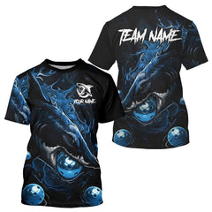 Maxcorners Custom Blue Grunge Shark Pickleball 3D Ball Jerseys Men Funny Pickleball League Shirts