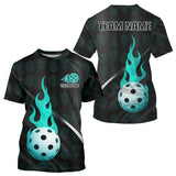 Maxcorners Turquoise Custom Pickleball T-Shirt For Men Personalized Flame Pickleball Team Outfit MT2108