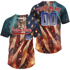 Maxcorners 3D USA Flag Baseball Jersey For Men - Custom Patriotic Jersey With Name & Number LM2608