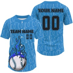 Maxcorners Custom Blue Flames Baseball Ball Jersey For Men Personalized Youth Baseball Shirt LM1809