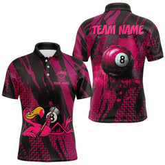 Maxcorners Funny Flamingo Pool Men's Billiard Team Shirts Custom Pink Grunge 8 Ball Billiard Attire LM0101