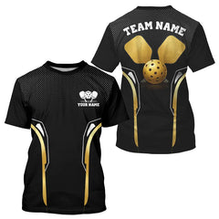 Maxcorners Custom Black & Gold Pickleball Paddle & Ball Team Jerseys Pickleball League Shirts For Men