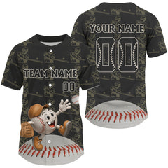 Maxcorners Funny Baseball Jersey For Men Personalized 3D Ball Mascot Baseball Team LM2608
