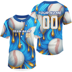 Maxcorners Men's Funny Baseball Jersey Custom Baseball Dripping With Baseball Team Shirts | Blue LM2608