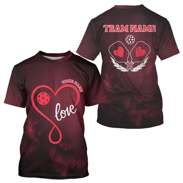 Maxcorners Custom Romantic Pickleball T-Shirt For Men Red Love Heart Pickleball Couple Shirts MT2108