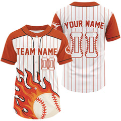 Maxcorners Orange Flame Baseball Ball Jersey For Men Custom Pinstripe Baseball Shirt LM1809