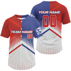 Maxcorners Custom Blue And Red Splashed Baseball Jersey For Men American Flag Youth Baseball Shirt LM0409