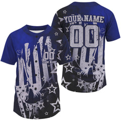 Maxcorners Blue Patriotic Baseball Jersey For Men Personalized US Flag Baseball Shirt With Newborn LM2608