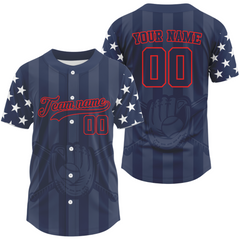Maxcorners Custom Dark Blue And Red Baseball Shirt For Men Personalized Patriotic Baseball Jersey LM1109