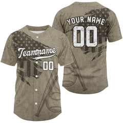 Maxcorners Custom US Flag Patriotic Baseball Shirt For Men Outfit Brown Grunge Baseball Jerseys LM1109