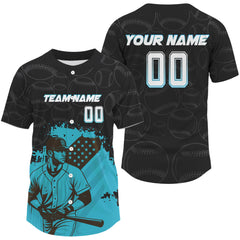 Maxcorners Turquoise Men's Patriotic Baseball Jersey Custom US Flag Men Plays Baseball, Baseball Team LM2608
