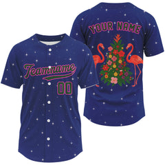 Maxcorners Custom Flamingo Xmas Tree Baseball Jersey For Men Funny Merry Christmas Baseball Gifts LM0409