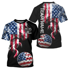 Maxcorners US Flag Smoking Pickleball Ball T-Shirt For Men Custom Patriotic Pickleball Team Jerseys LM1501