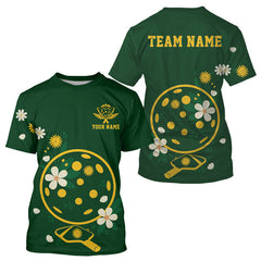 Maxcorners Custom Green And Yellow Flowers Pickleball Paddle T-Shirt For Men Outfit Pickleball Shirt MT1309