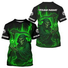 Maxcorners Custom Green The Grim Reaper Flames Pickleball Ball T-Shirt For Men Pickleball Team Jersey LM1501